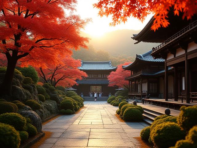 Ancient temple grounds in Kyoto during autumn