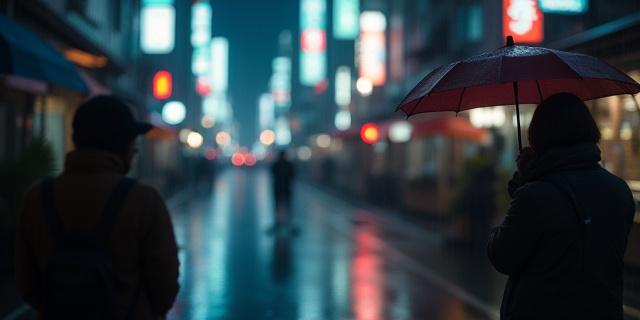 Fine art print titled 'Urban Quiet' by Hiroshi Nakamura, showing a serene moment in a bustling Japanese city.