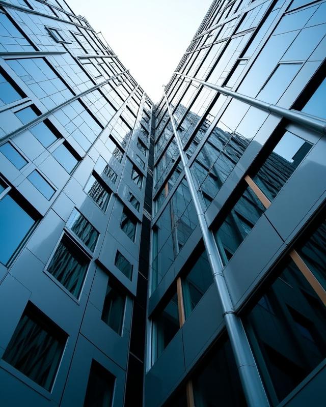A striking diagonal composition of modern building facades in Kita Ward.