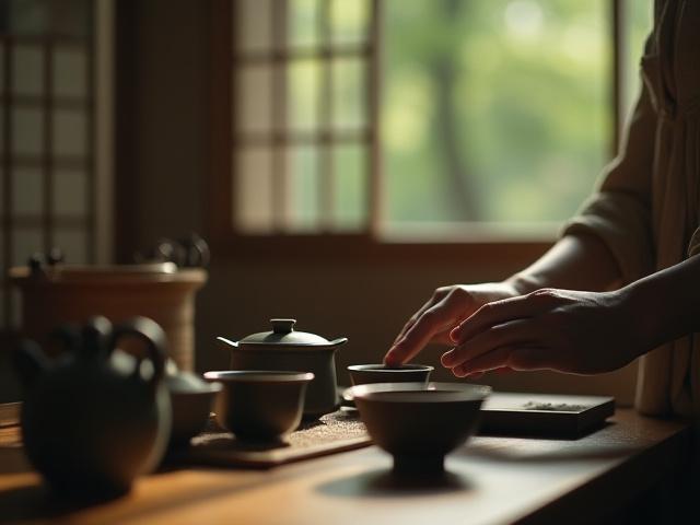 Traditional Japanese tea ceremony being photographed, capturing cultural details